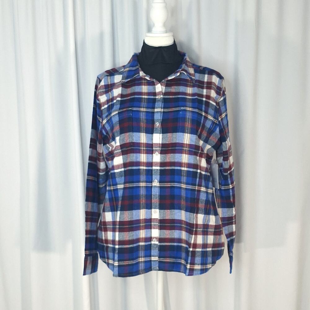 Croft & Barrow Women’s XL Flannel Shirt Blue Burgundy Plaid Cotton NWT Cabincore